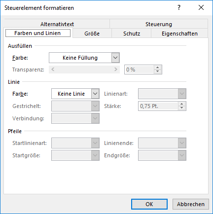Steuerelemente formatieren in Excel