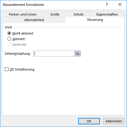 Steuerelemente formatieren in Excel