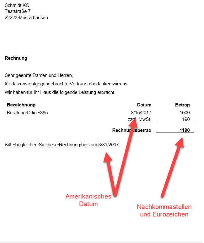 Seriendruck Word Rechnung