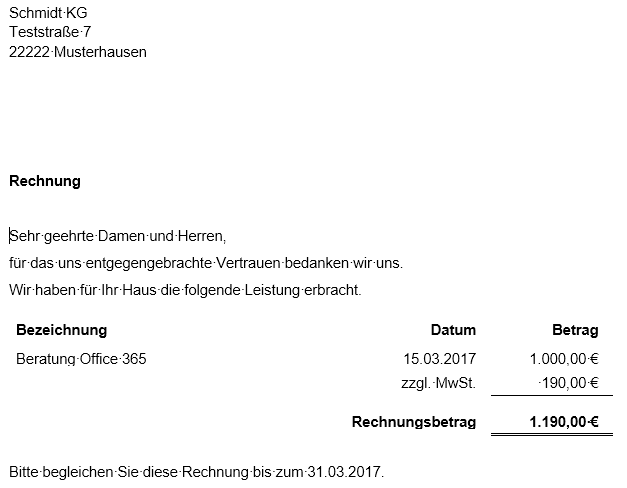Seriendruck Word Rechnung